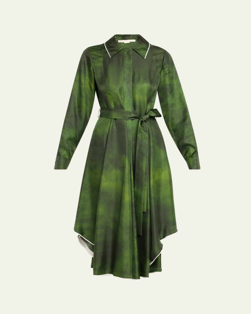Smudged Canvas Silk Twill Midi Shirtdress With Belt